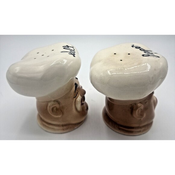 Vintage Large Chef Head/Hat Squinting Eyes Salt & Pepper Shaker Set Japan 4.5" - Picture 5 of 13